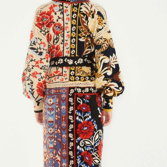 FARM Rio mixed flower print patchwork knit midi cardigan NWOT - Picture 4 of 11